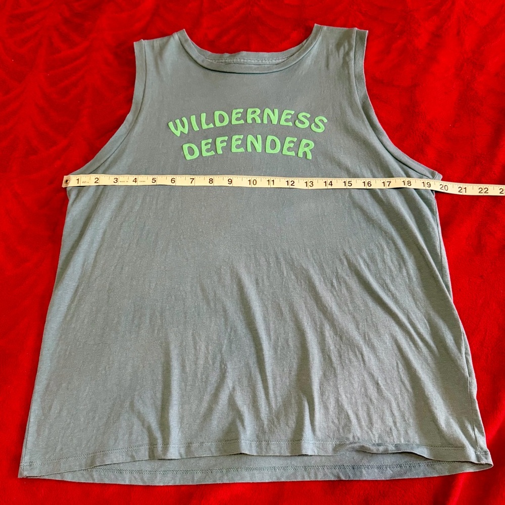 NWOT Medium Patagonia Blue Tank Top with Green Text Perfect Flawless Comfortable